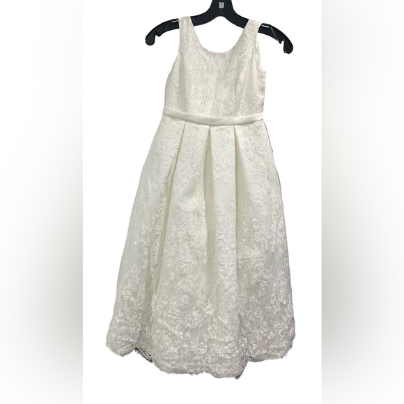 David's Bridal Girls Lace Flower Girl Dress Ivory Size 8 Formal NWT Wedding Bow - Picture 3 of 11